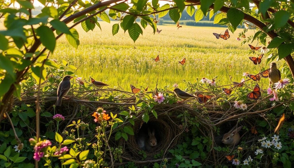 Wildlife habitat in layered hedgerow